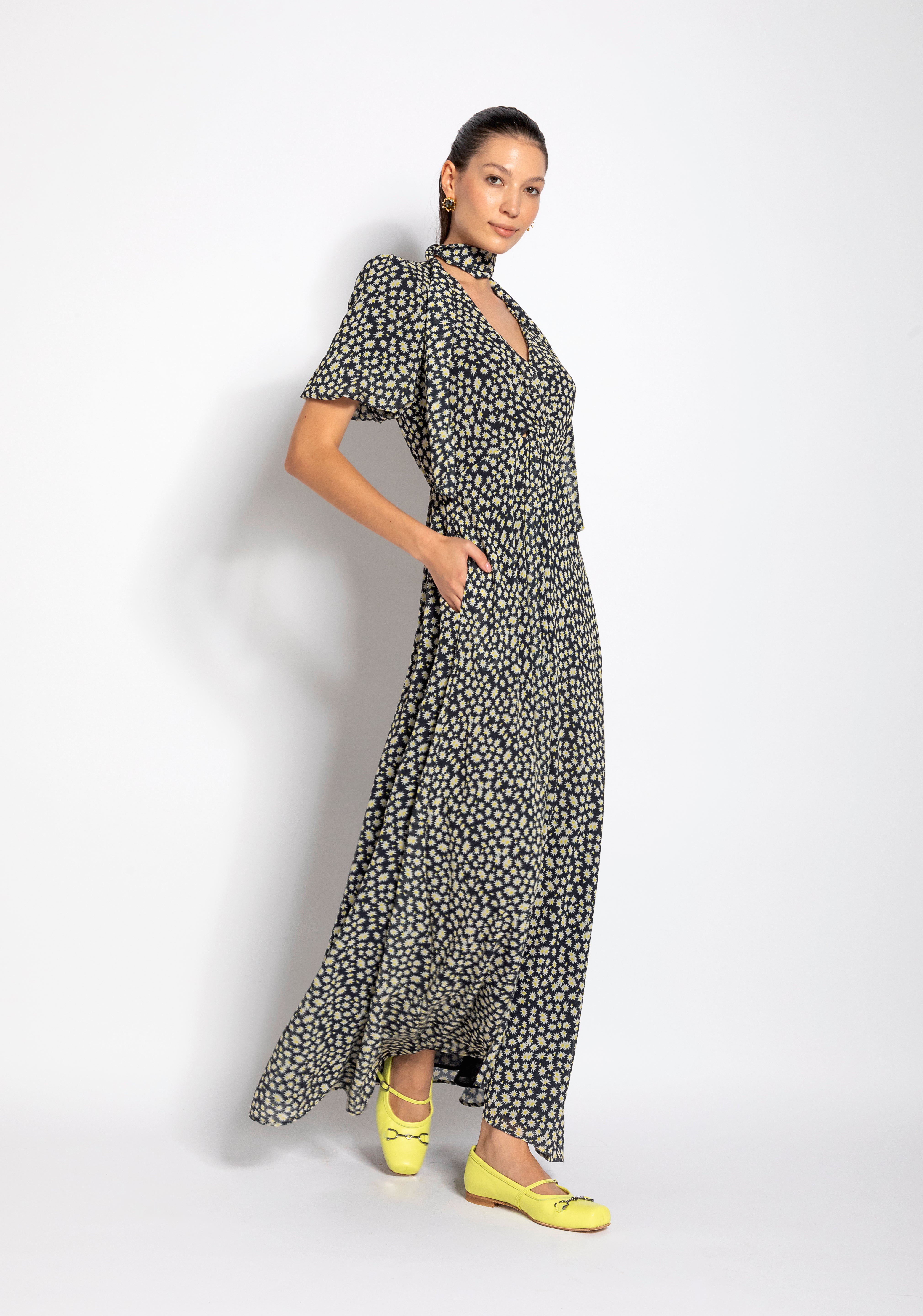 Abito lungo stampa micro margherita | Uncategorized da donna