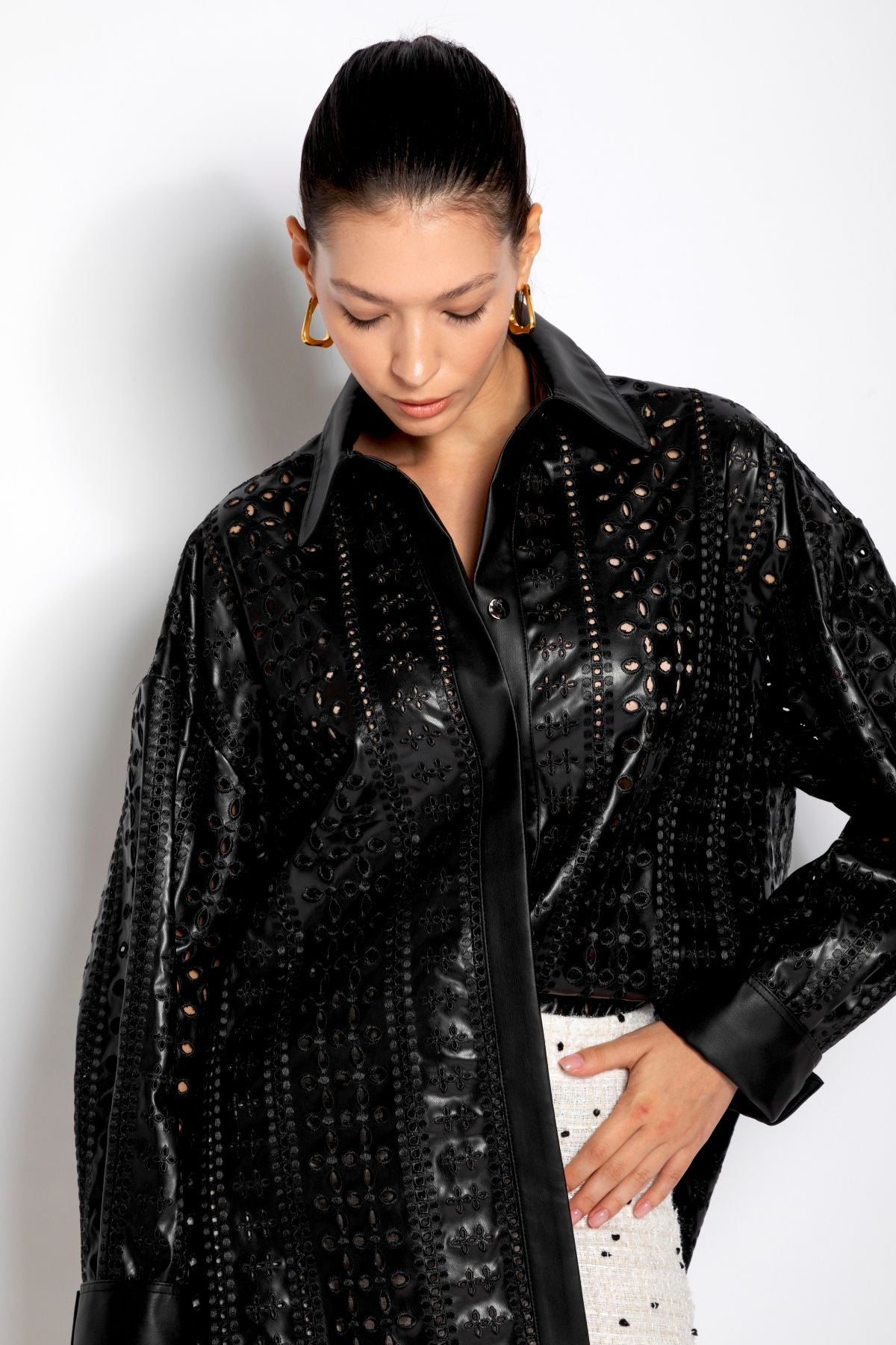 Giacca ecopelle effetto pizzo | Uncategorized da donna