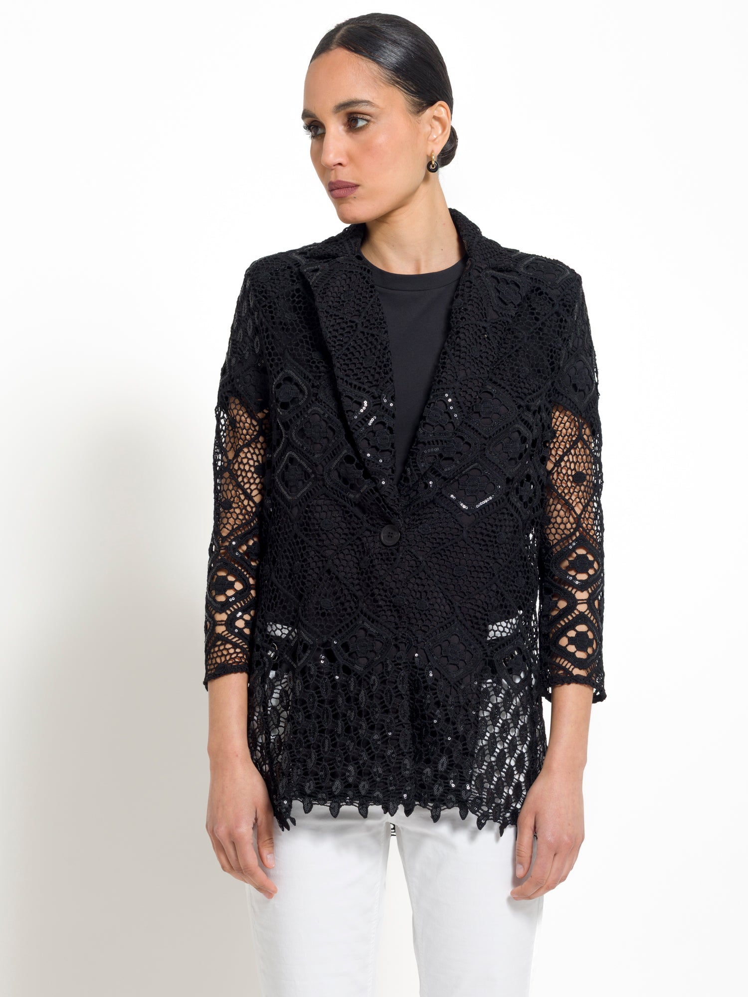 Giacca monopetto in tessuto macrame con paillettes | Uncategorized da donna