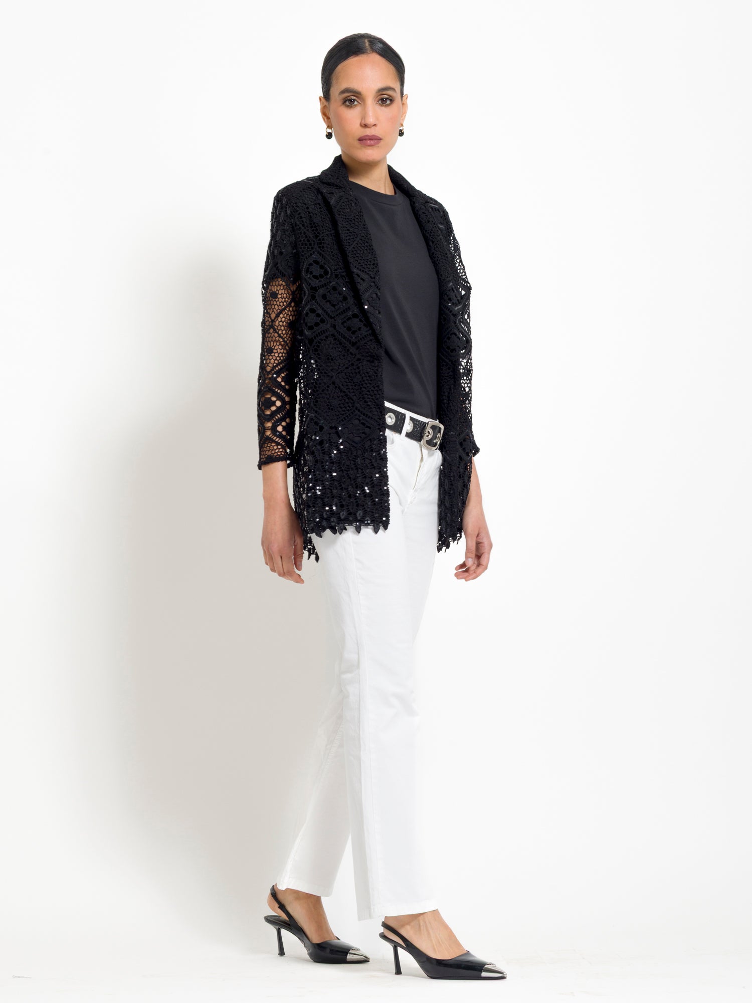 Giacca monopetto in tessuto macrame con paillettes | Uncategorized da donna