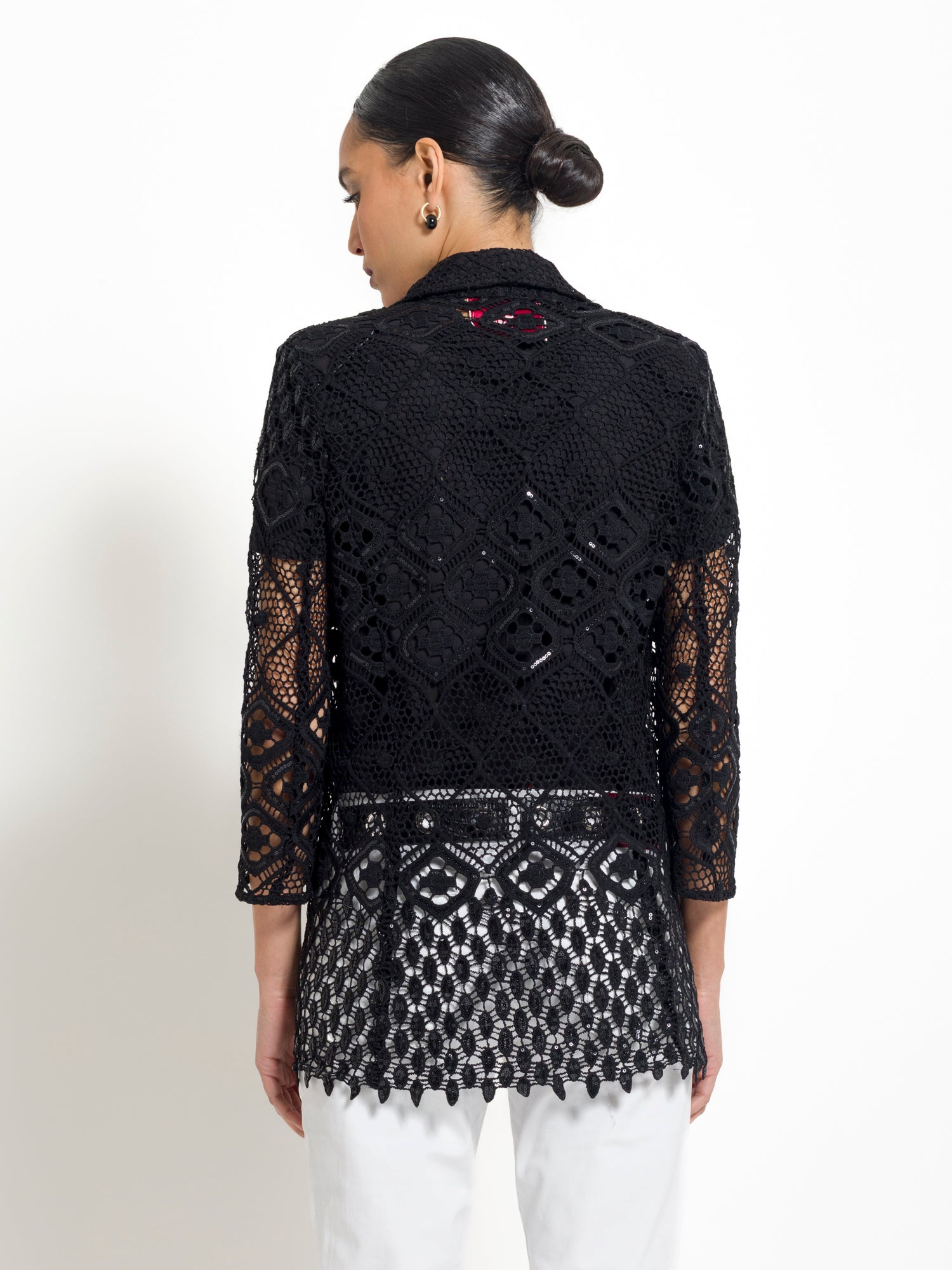Giacca monopetto in tessuto macrame con paillettes | Uncategorized da donna