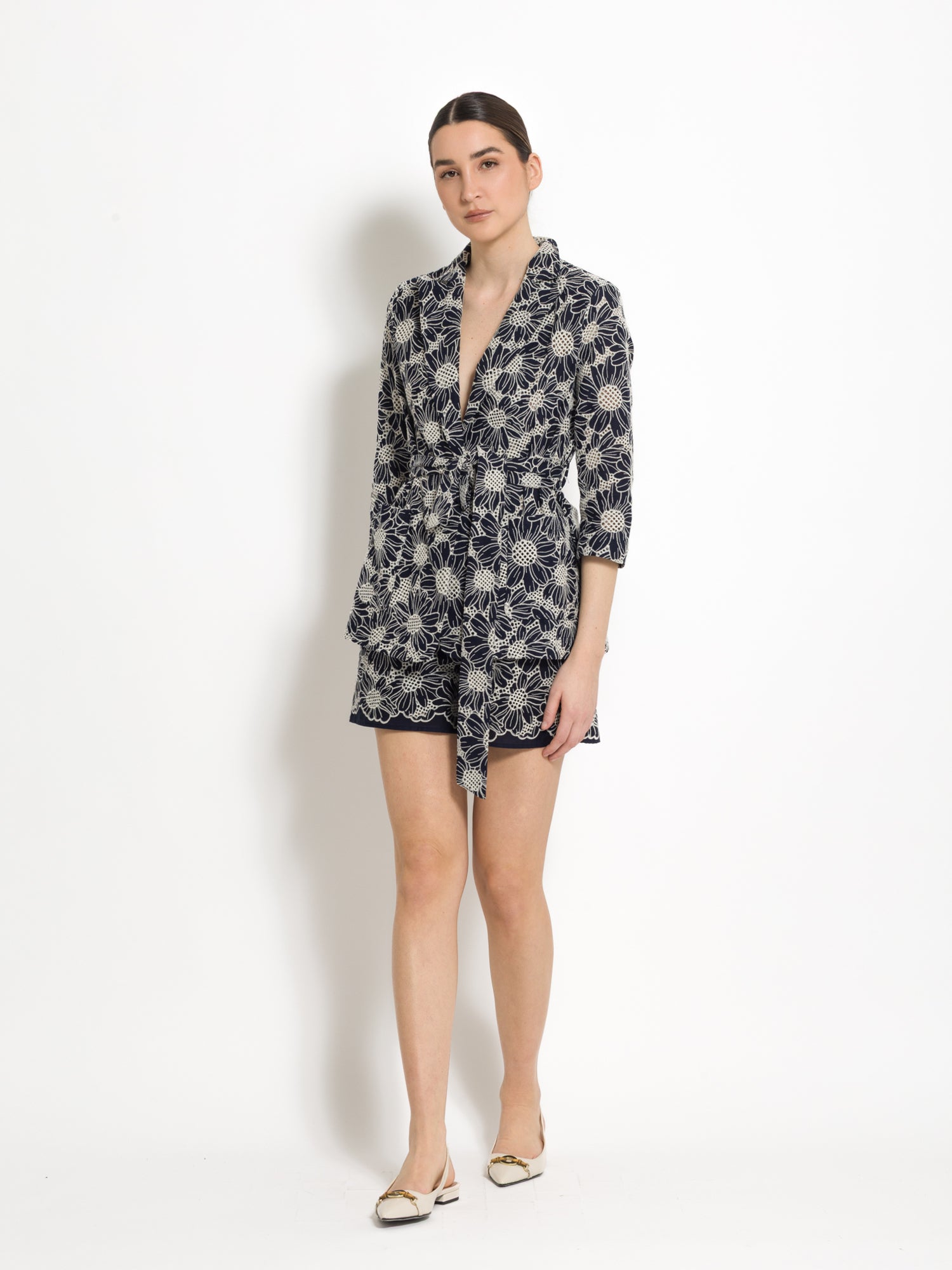 Blazer con cintura in cotone ricamato | Uncategorized da donna