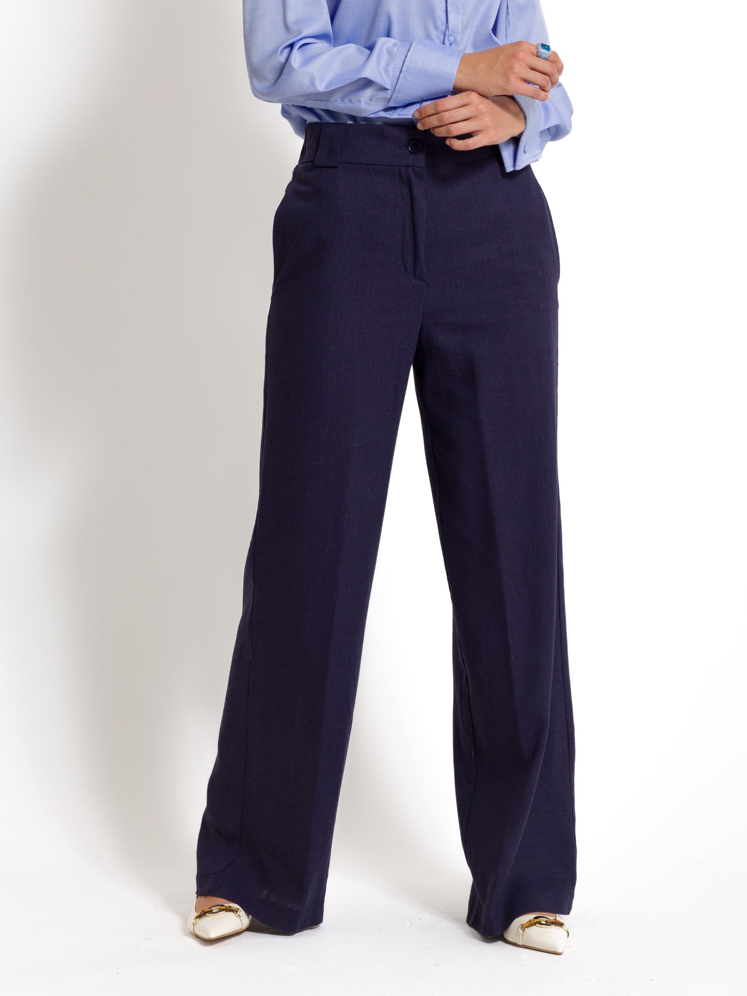 Pantalone gamba larga in lino