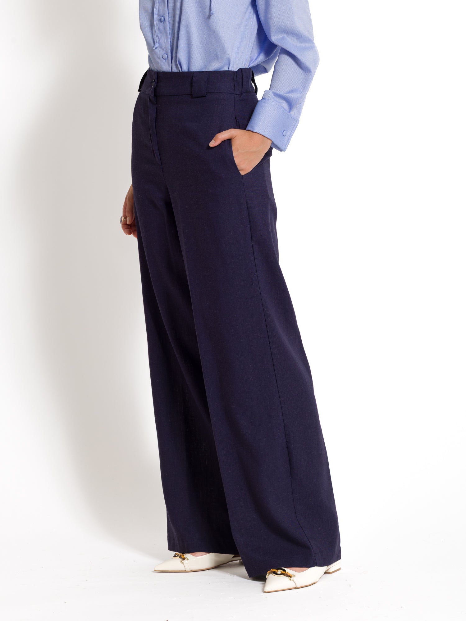 Pantalone gamba larga in lino