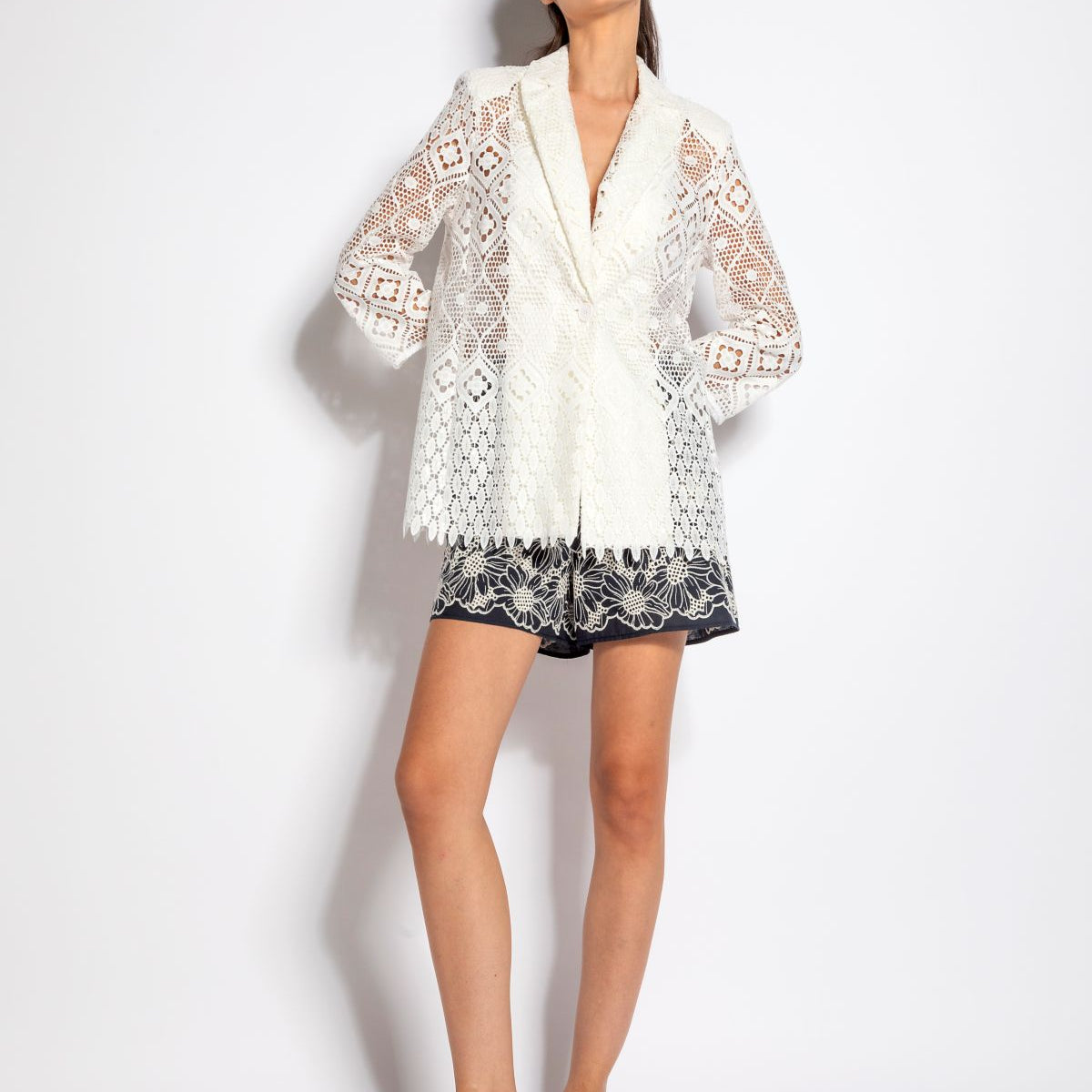 Giacca monopetto in tessuto macrame con paillettes | Uncategorized da donna