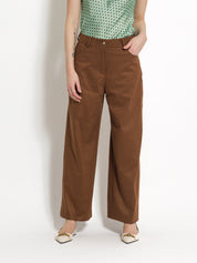 Pantalone gamba larga in eco-dainetto