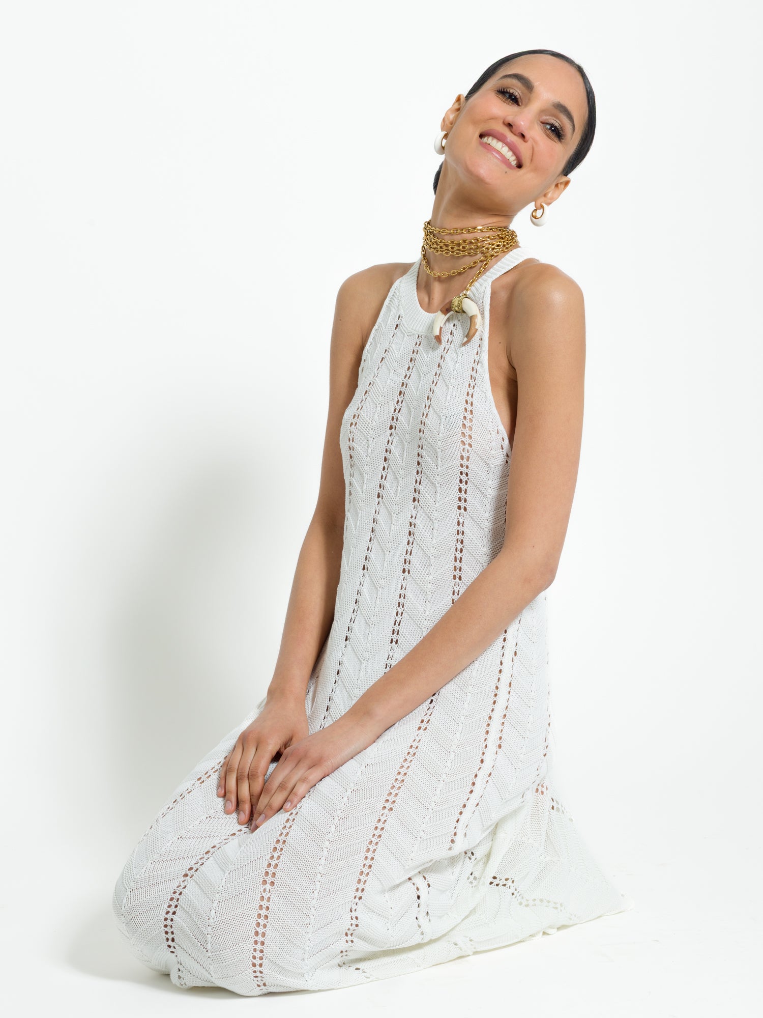 Abito in cotone lungo traforato in maglia | Uncategorized da donna