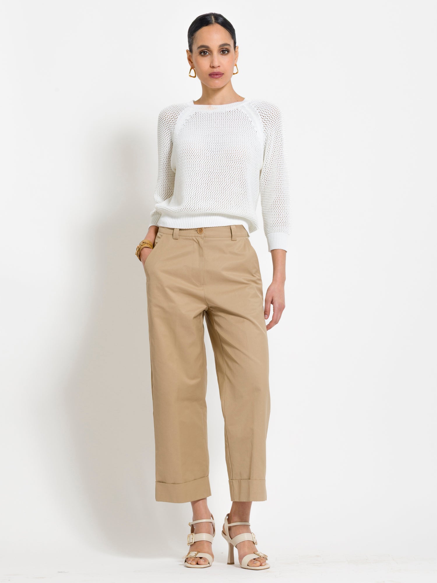 Pantalone in canvas di cotone con risvolto | Uncategorized da donna