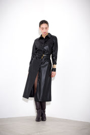 Faux leather shirt dress
