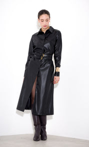 Faux leather shirt dress