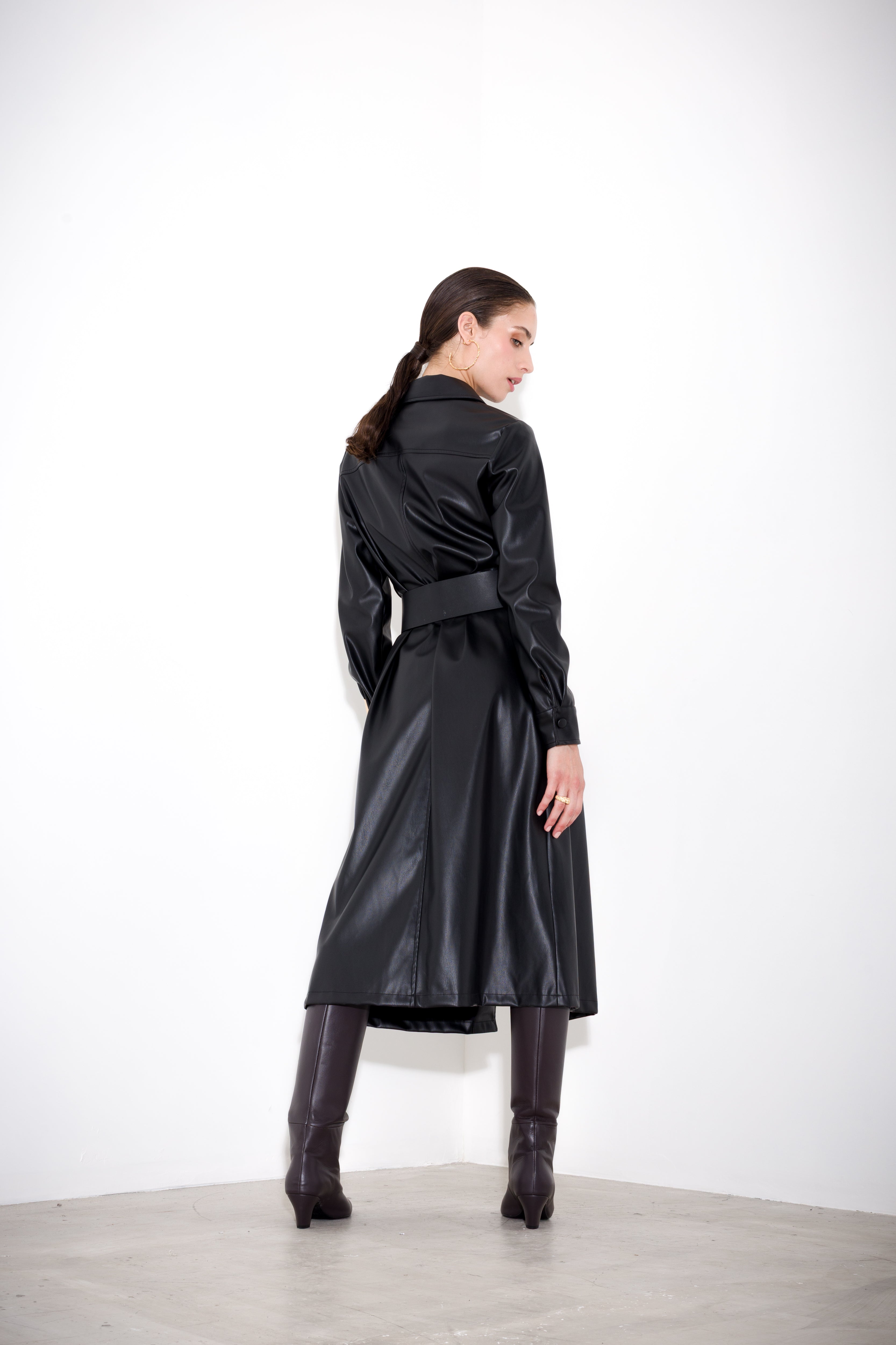 Faux leather shirt dress