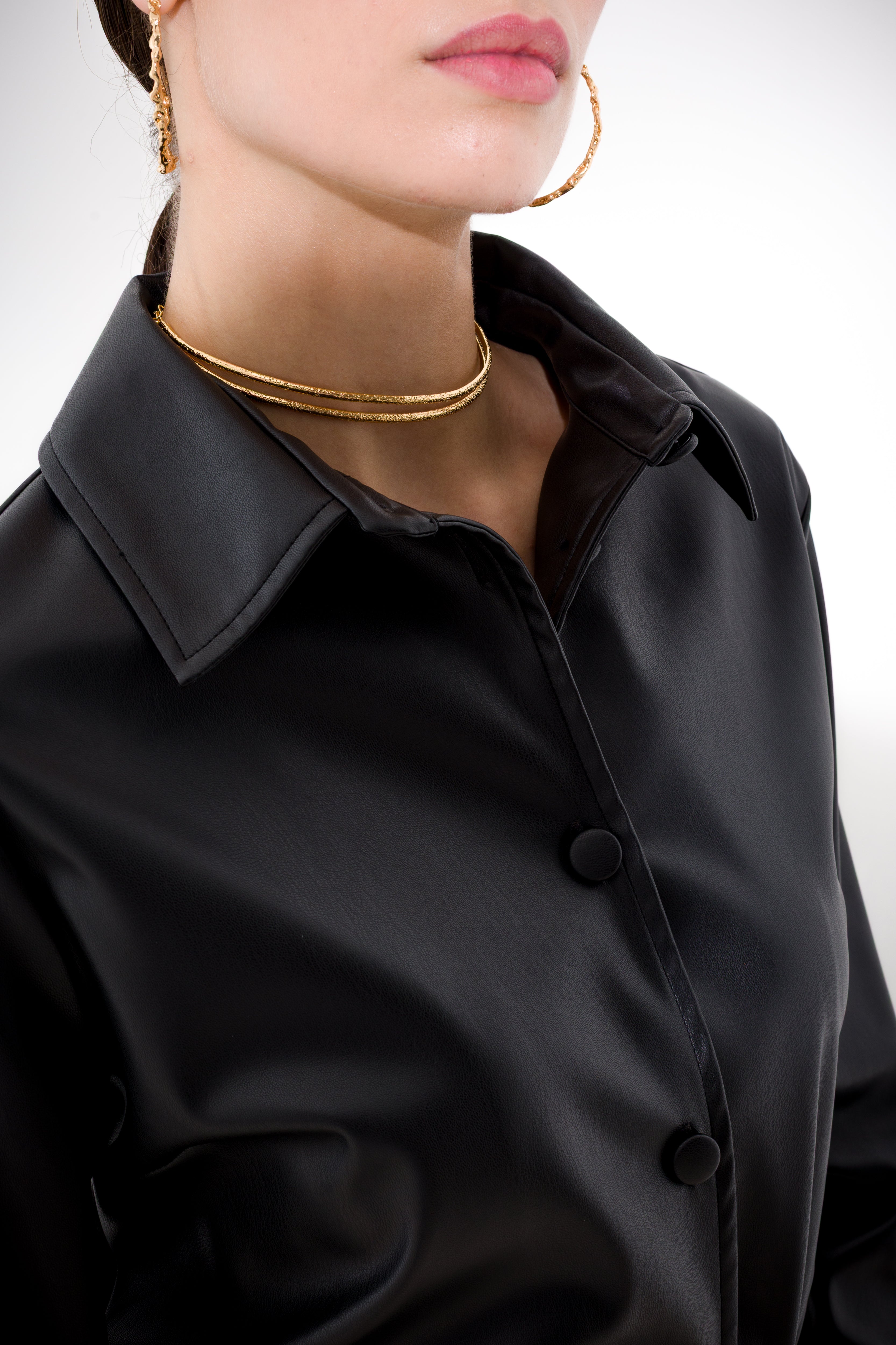 Faux leather shirt dress