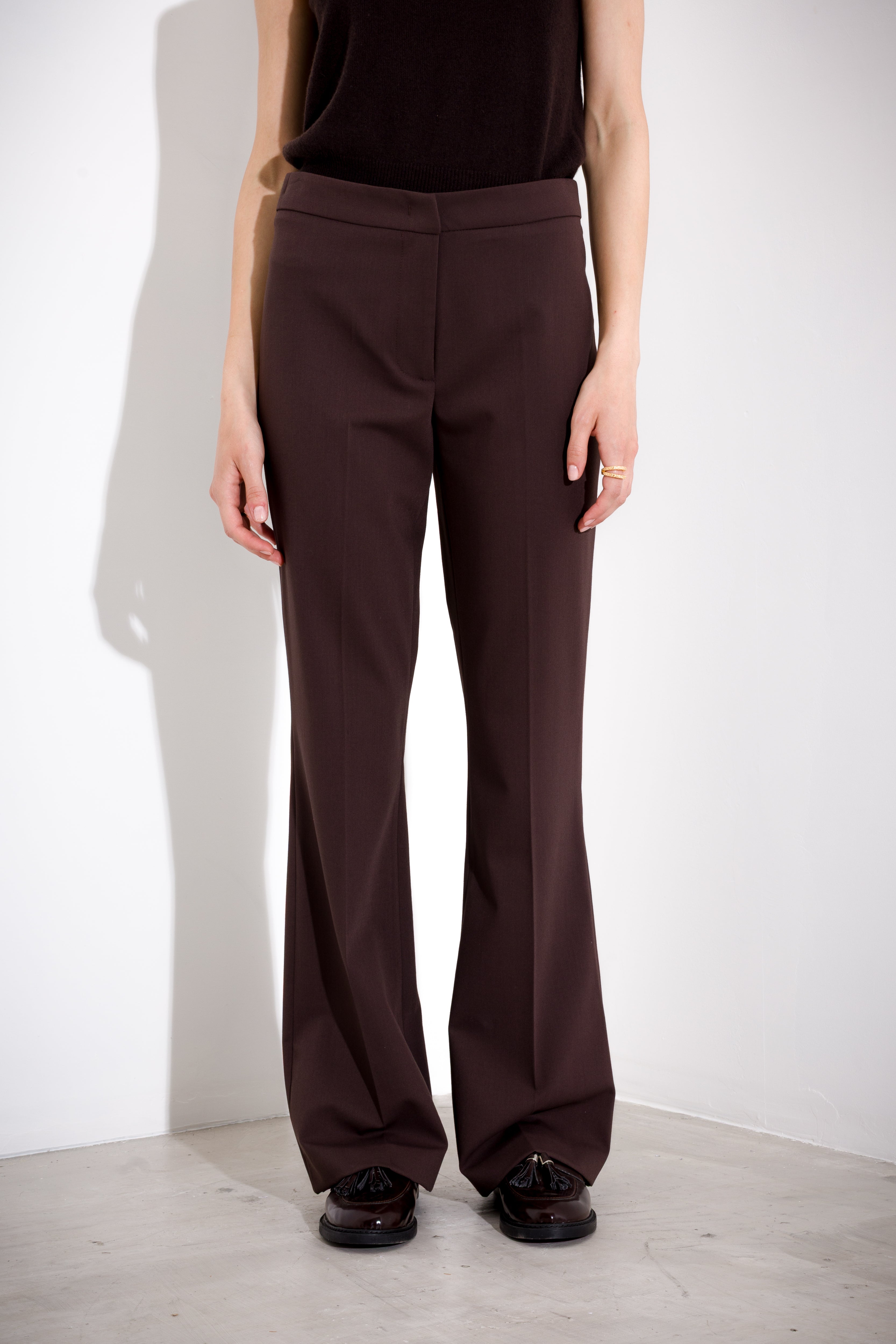 Flared trousers in wool canvas