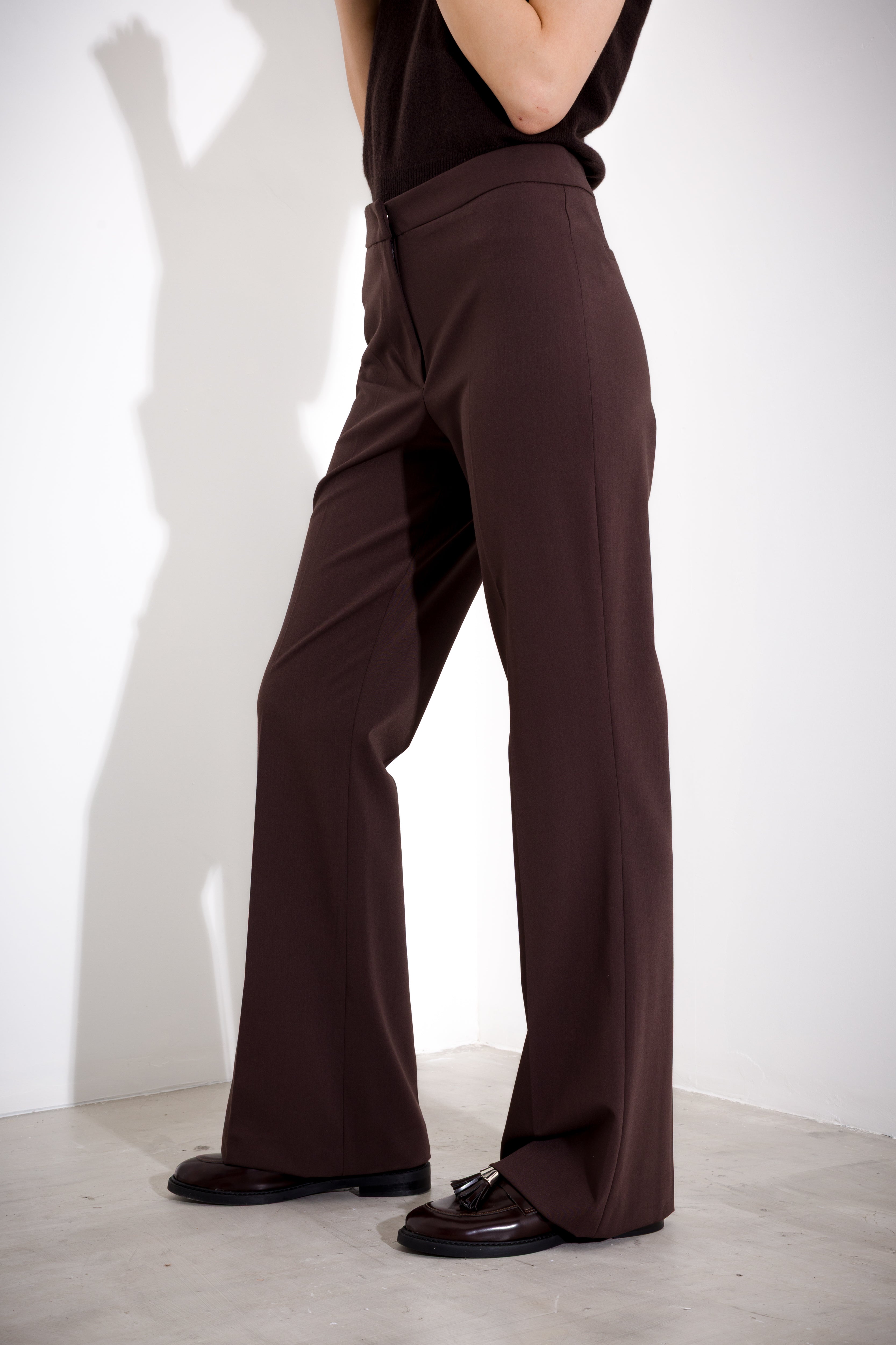 Flared trousers in wool canvas