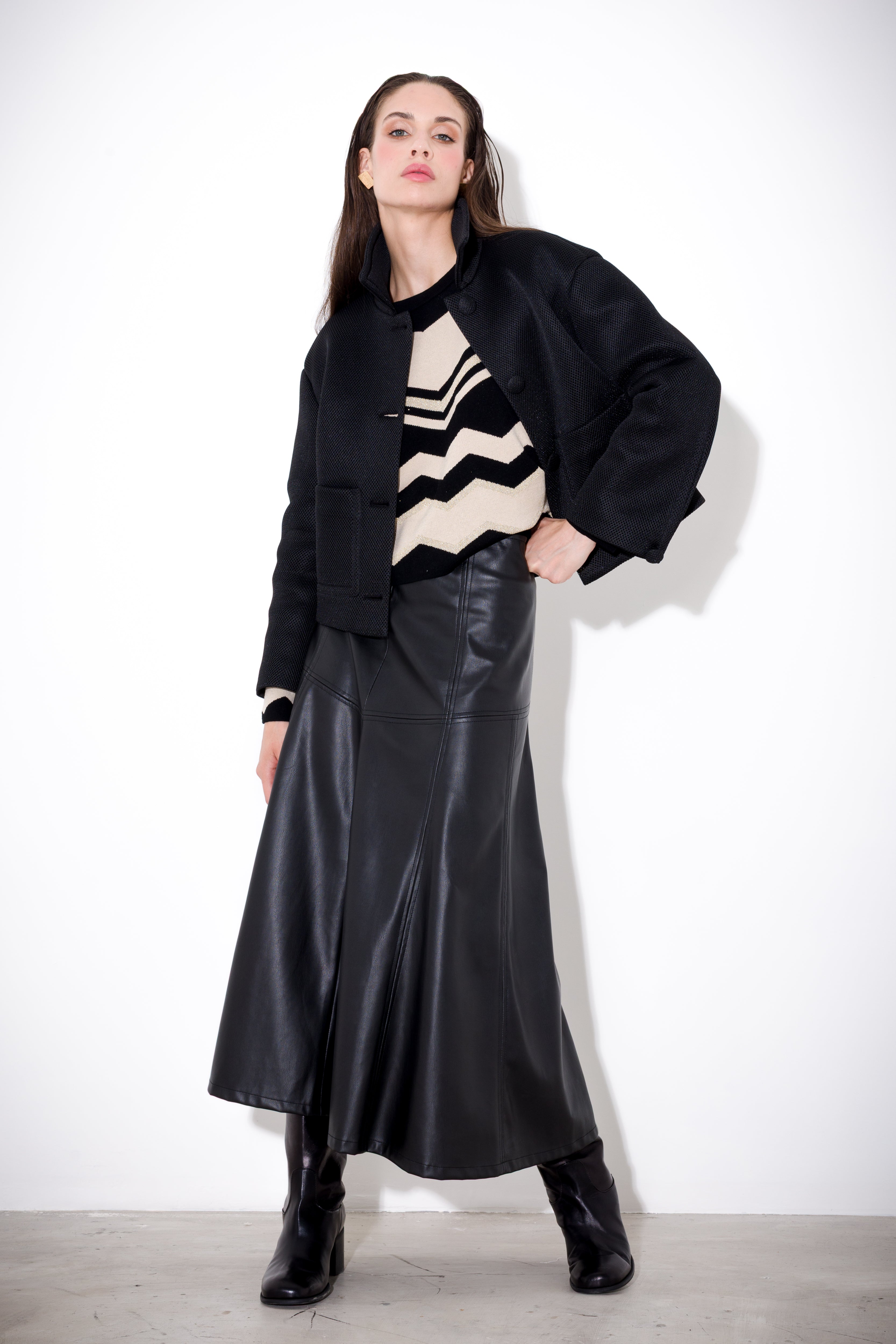 Faux leather midi skirt