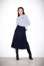 Wool and silk check midi skirt