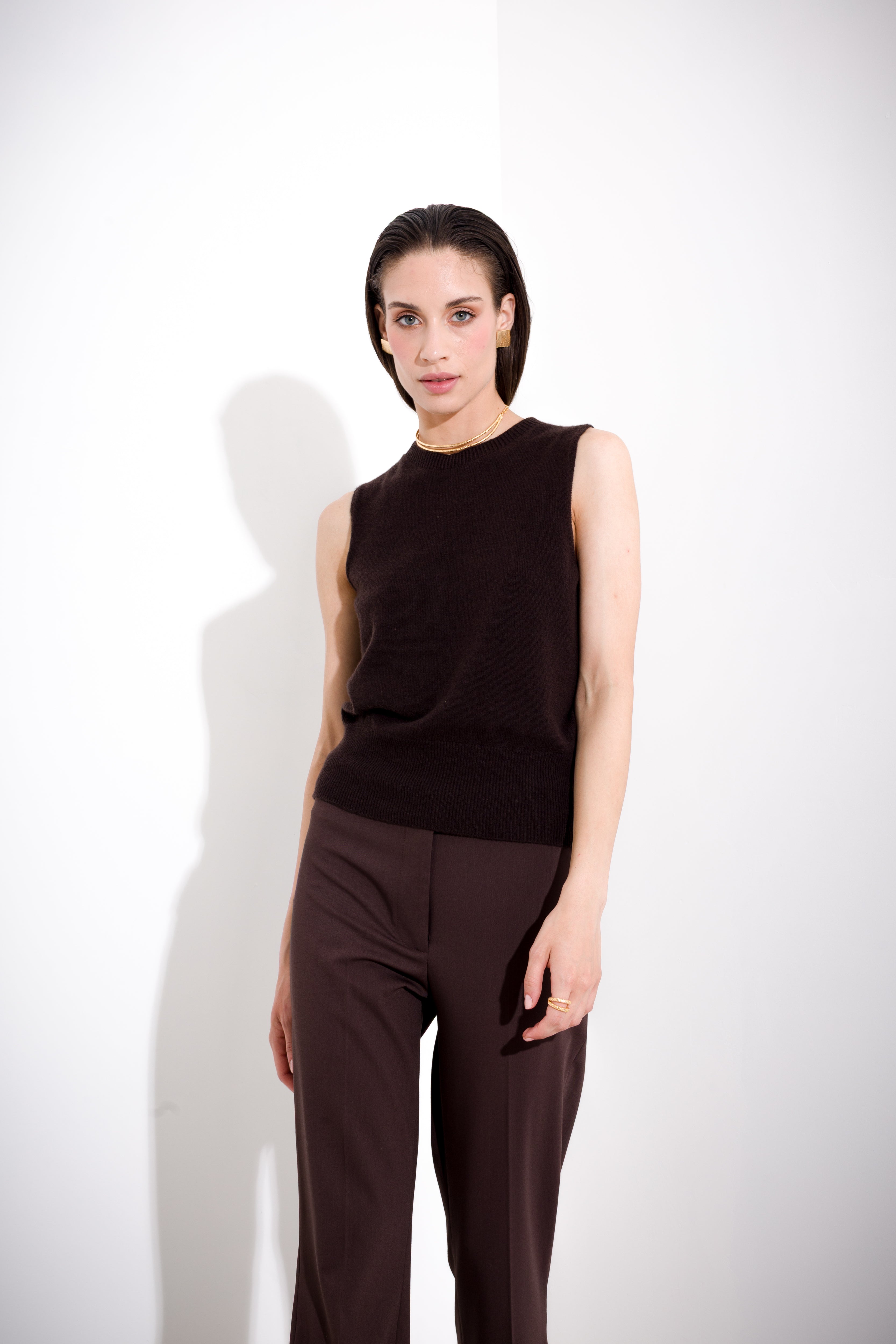 Maglia smanicata in lana e cachemire