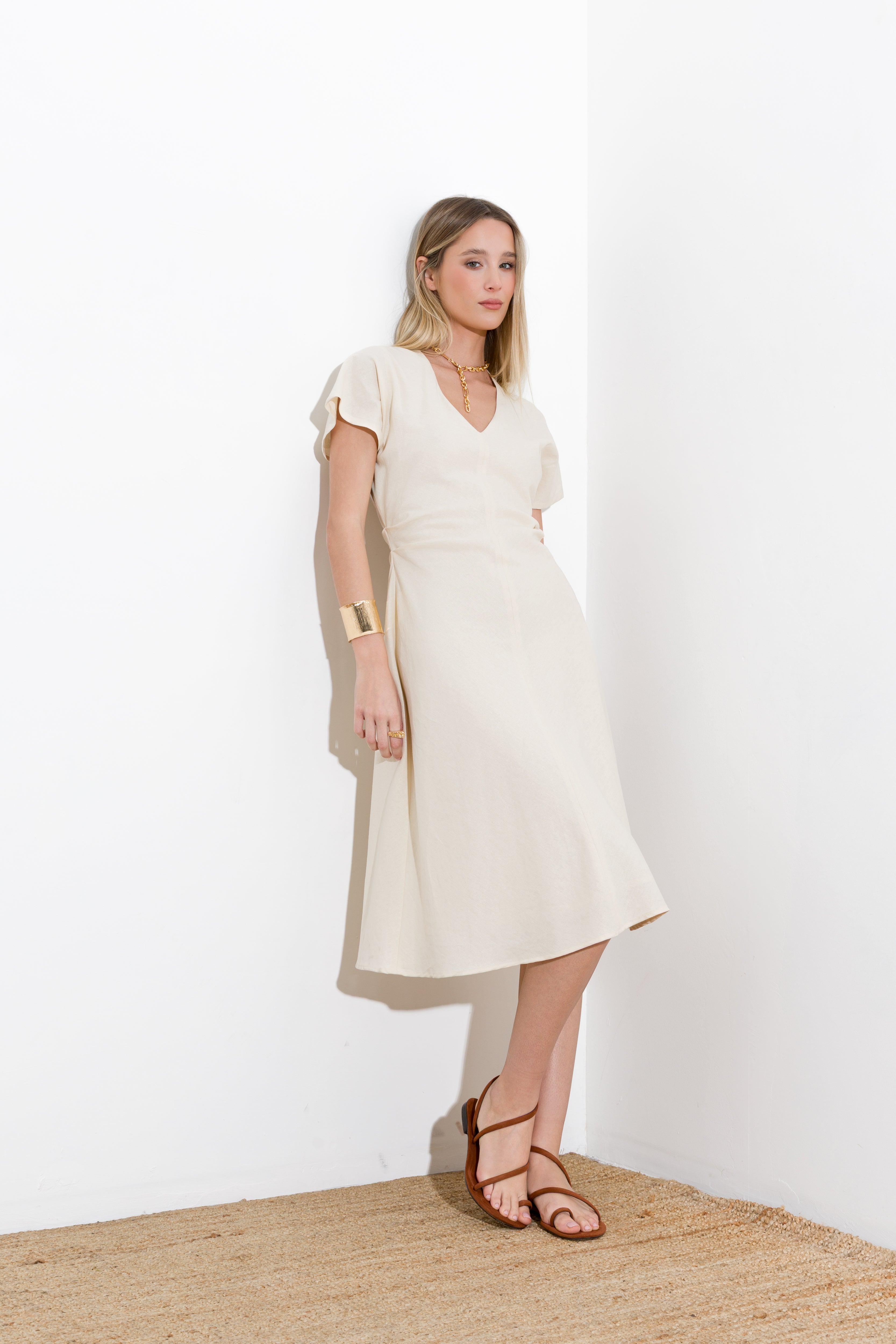 Abito midi in lino viscosa - Abito midi in lino viscosa