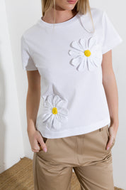 T-shirt in jersy di cotone con margherite applicate - Compagnia Italiana