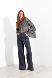 Jeans palazzo in denim stampato