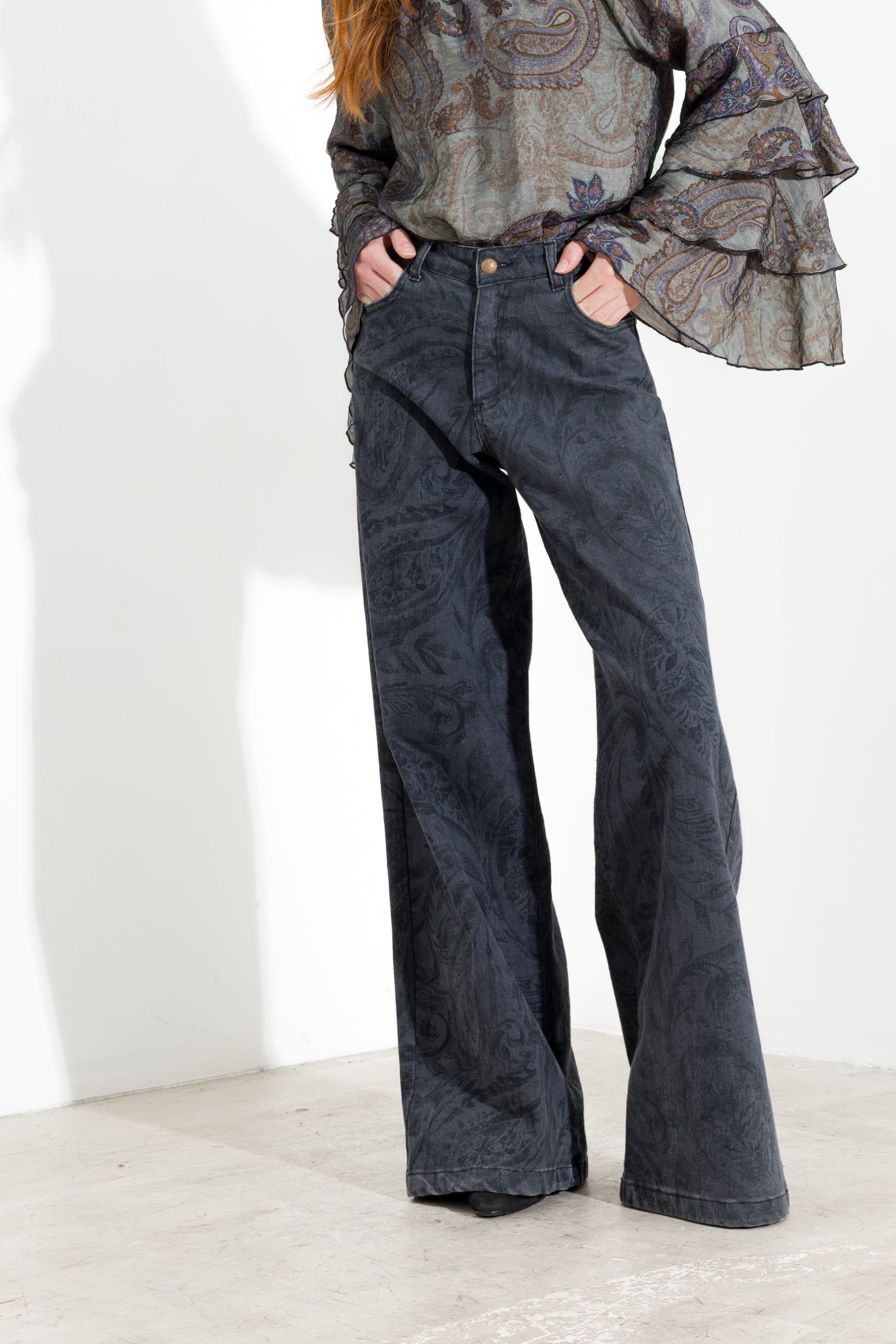 Jeans palazzo in denim stampato