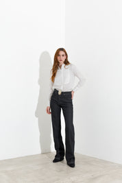 Camicia con collo alla coreana in lyocell