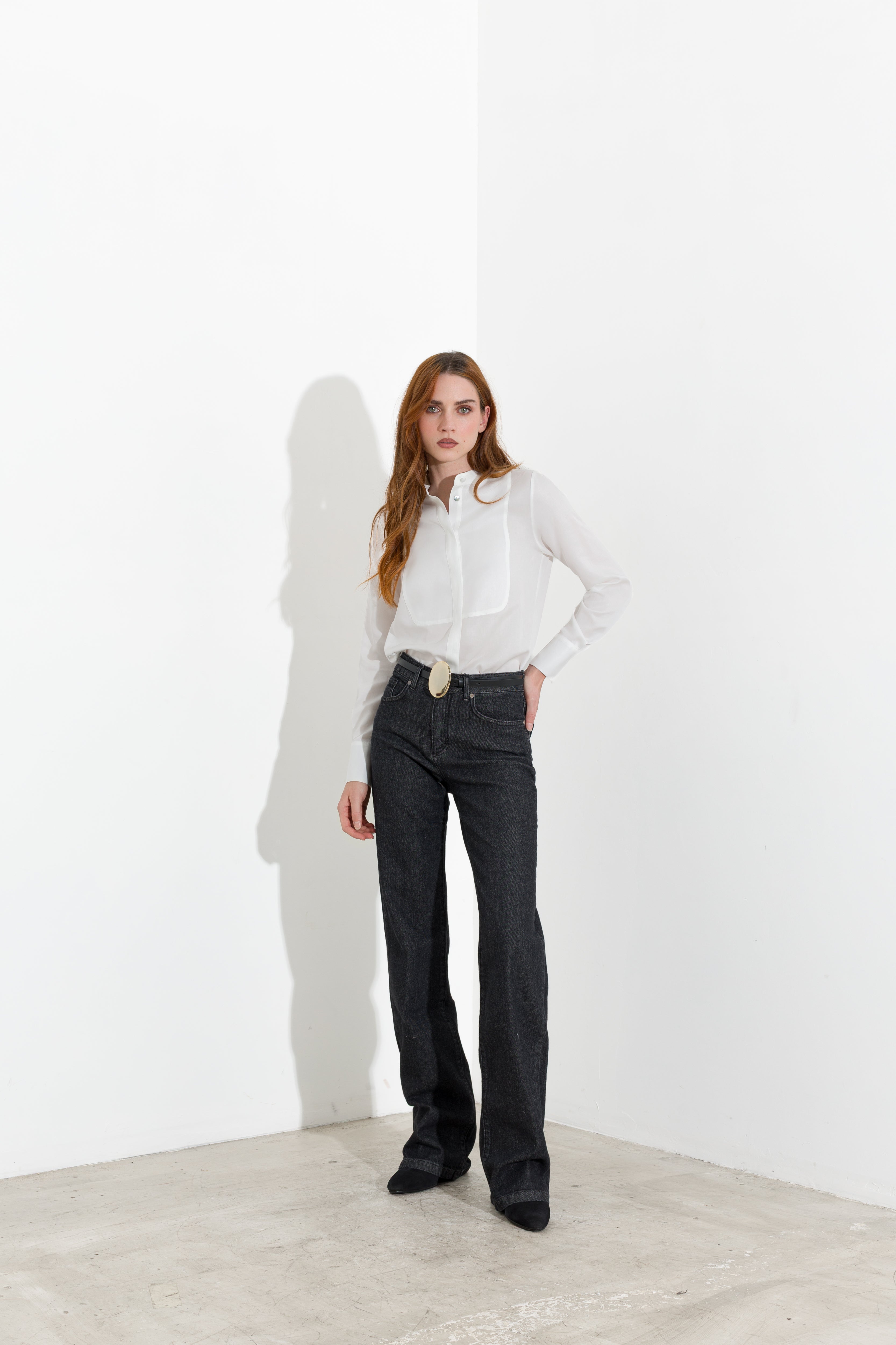 Camicia con collo alla coreana in lyocell