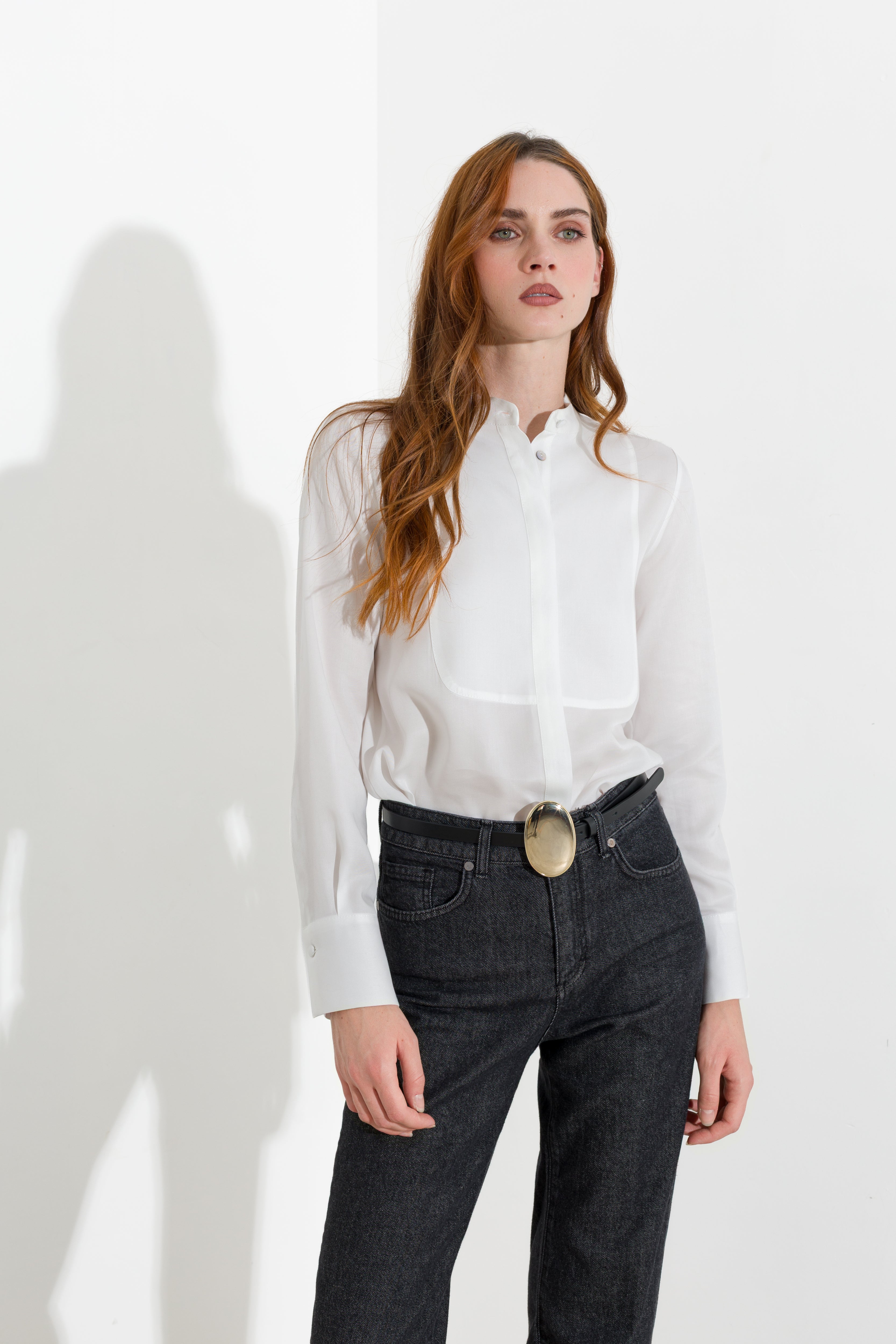 Camicia con collo alla coreana in lyocell