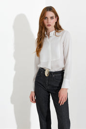 Camicia con collo alla coreana in lyocell