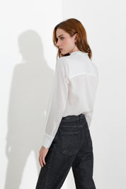 Camicia con collo alla coreana in lyocell