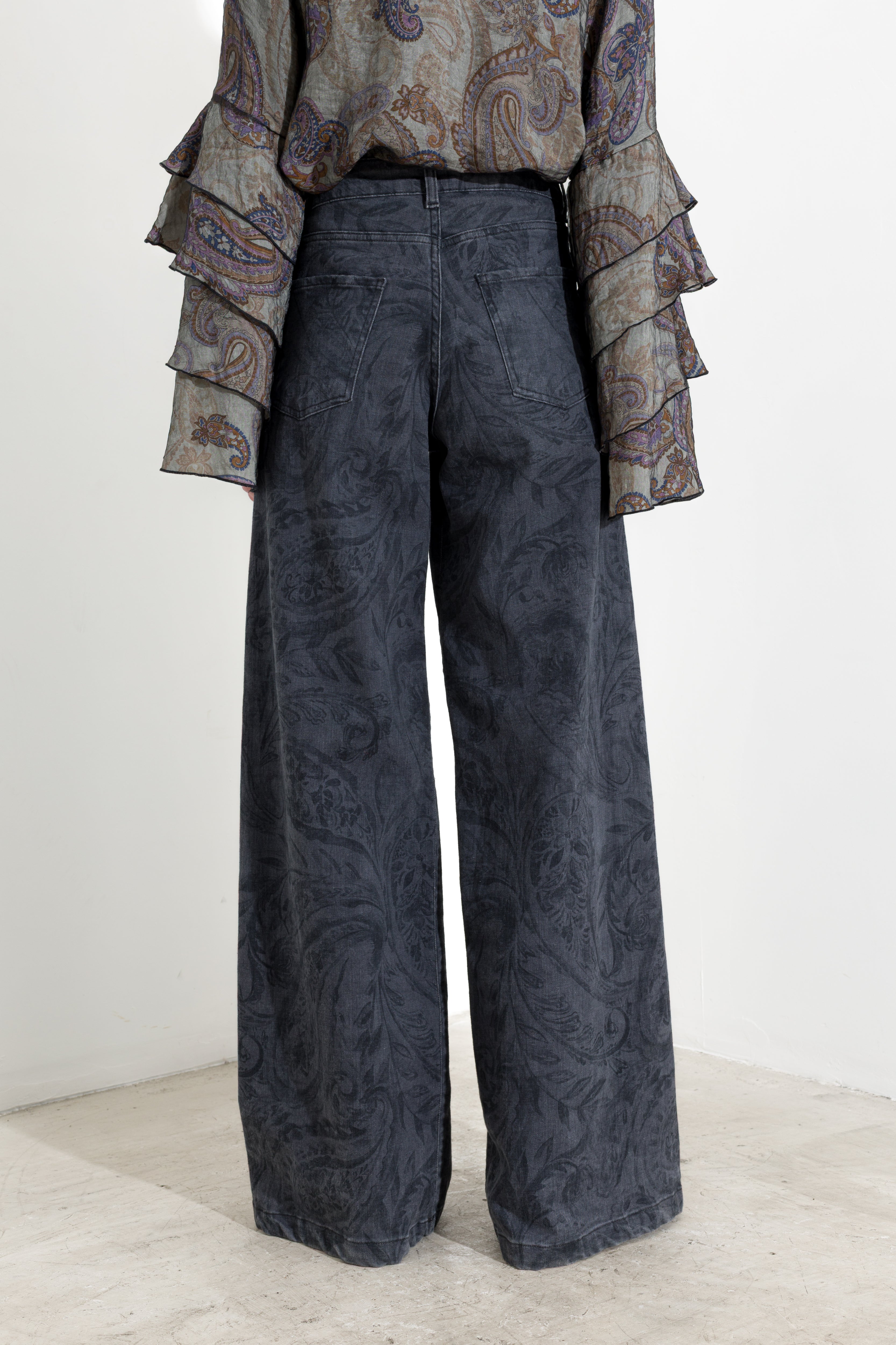 Jeans palazzo in denim stampato
