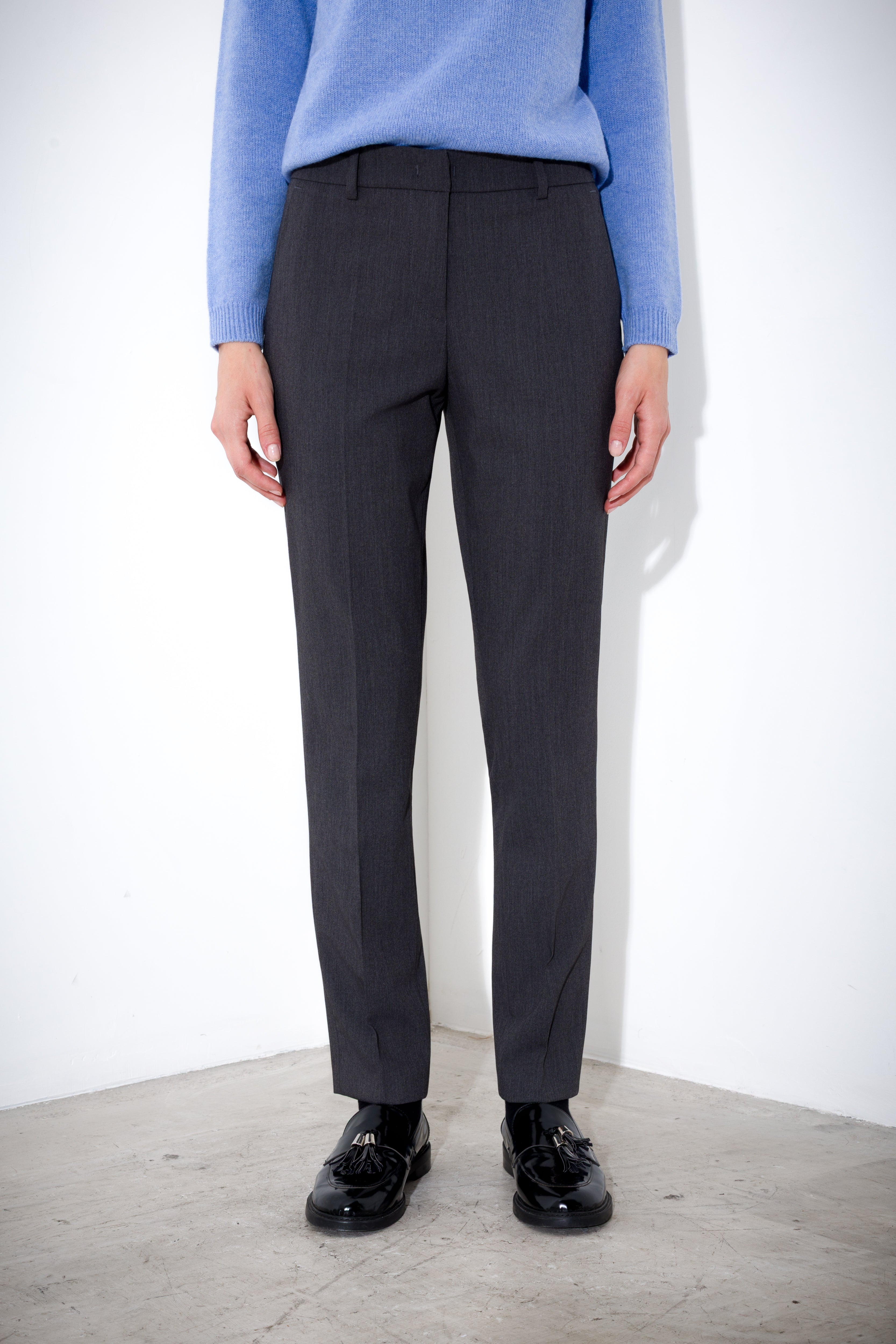 Pantalone dritto in tela lana