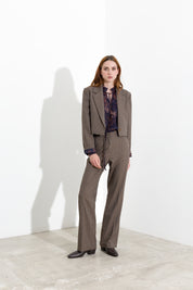 Blazer cropped micro pied-de-poule