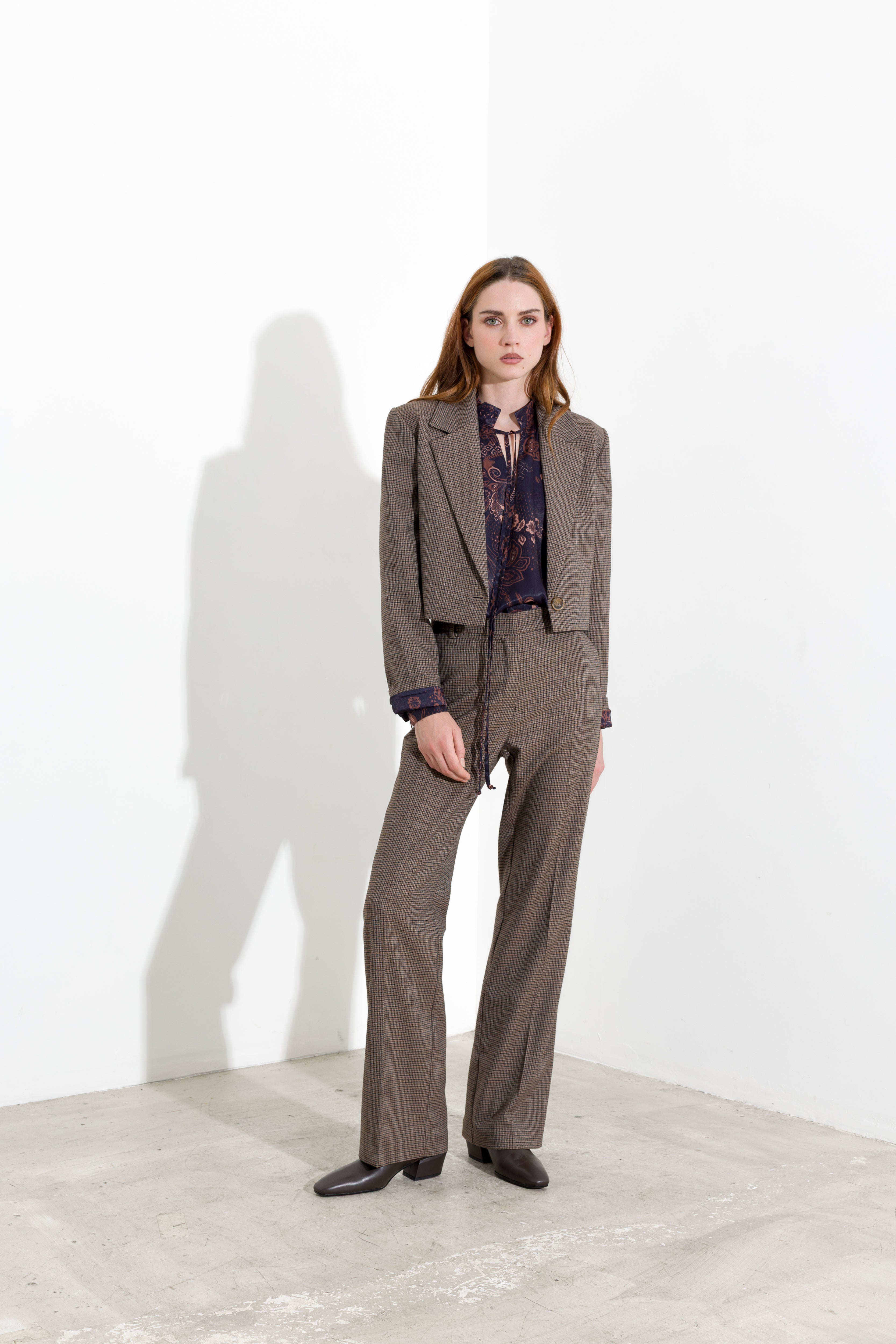 Blazer cropped micro pied-de-poule