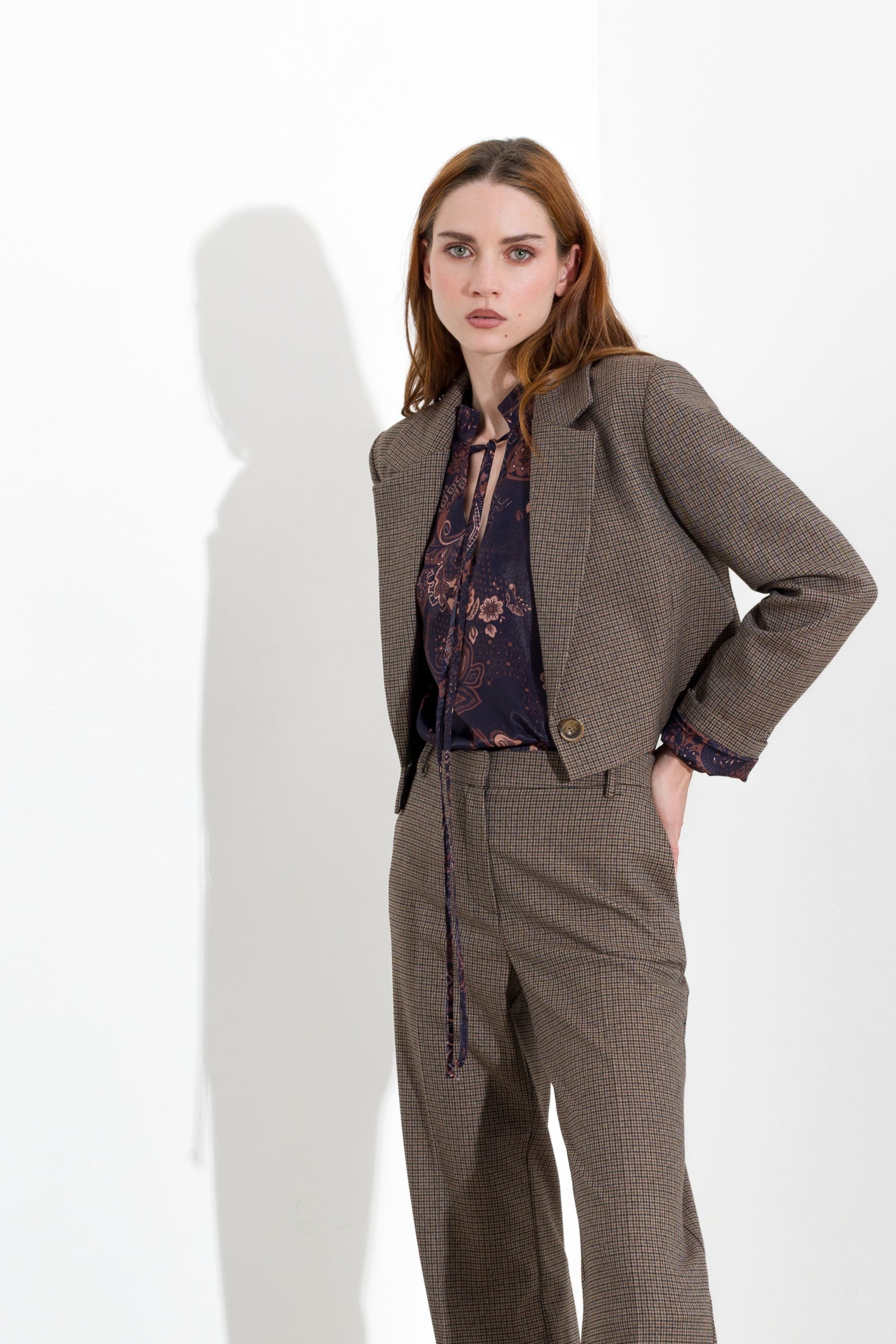 Blazer cropped micro pied-de-poule - Compagnia Italiana