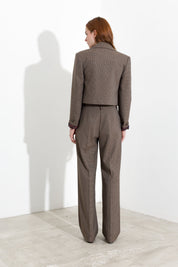 Pantaloni wide-leg a micro pied-de-poule