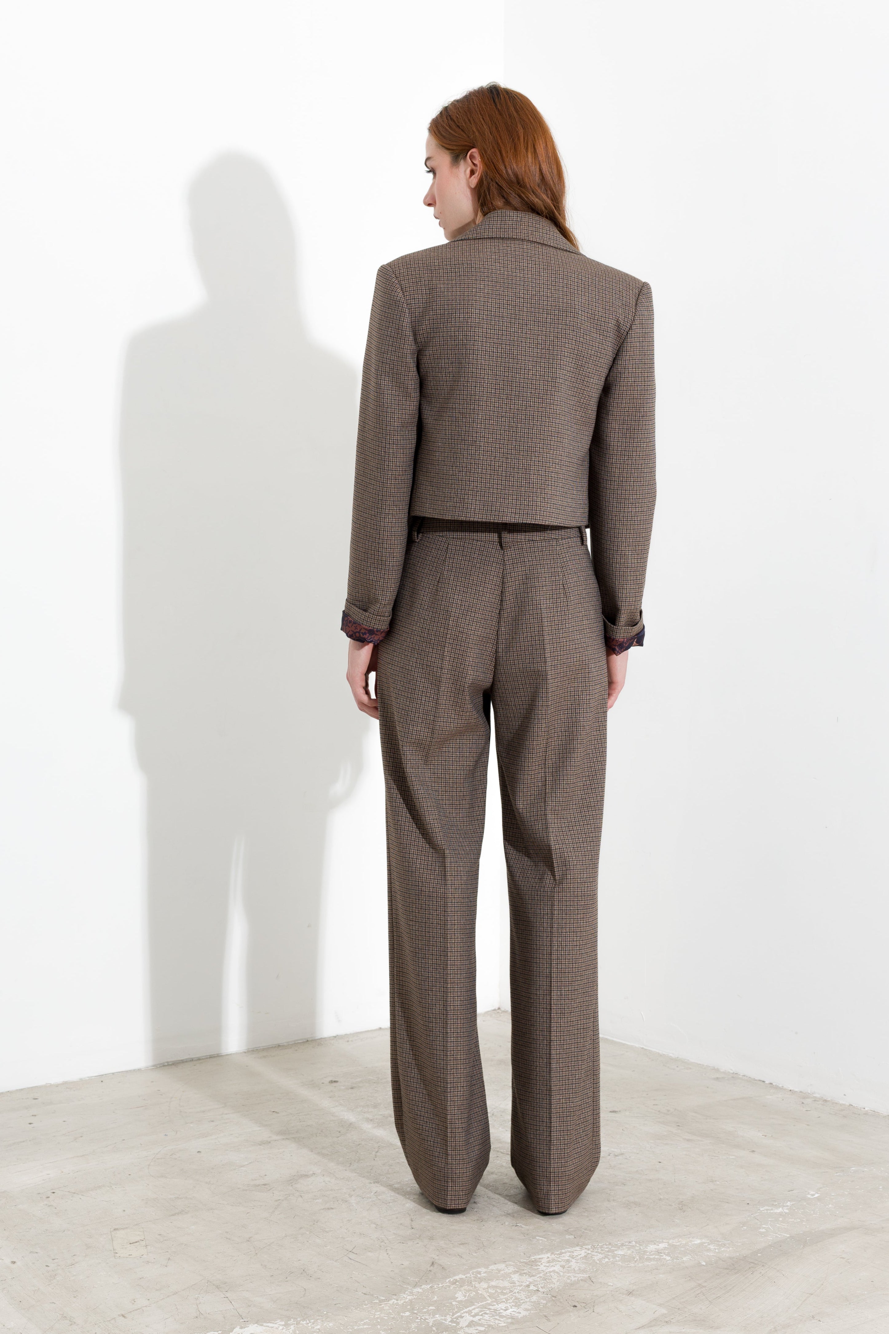 Pantaloni wide-leg a micro pied-de-poule