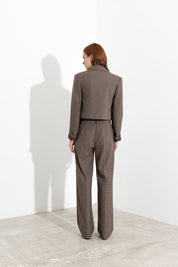 Blazer cropped micro pied-de-poule