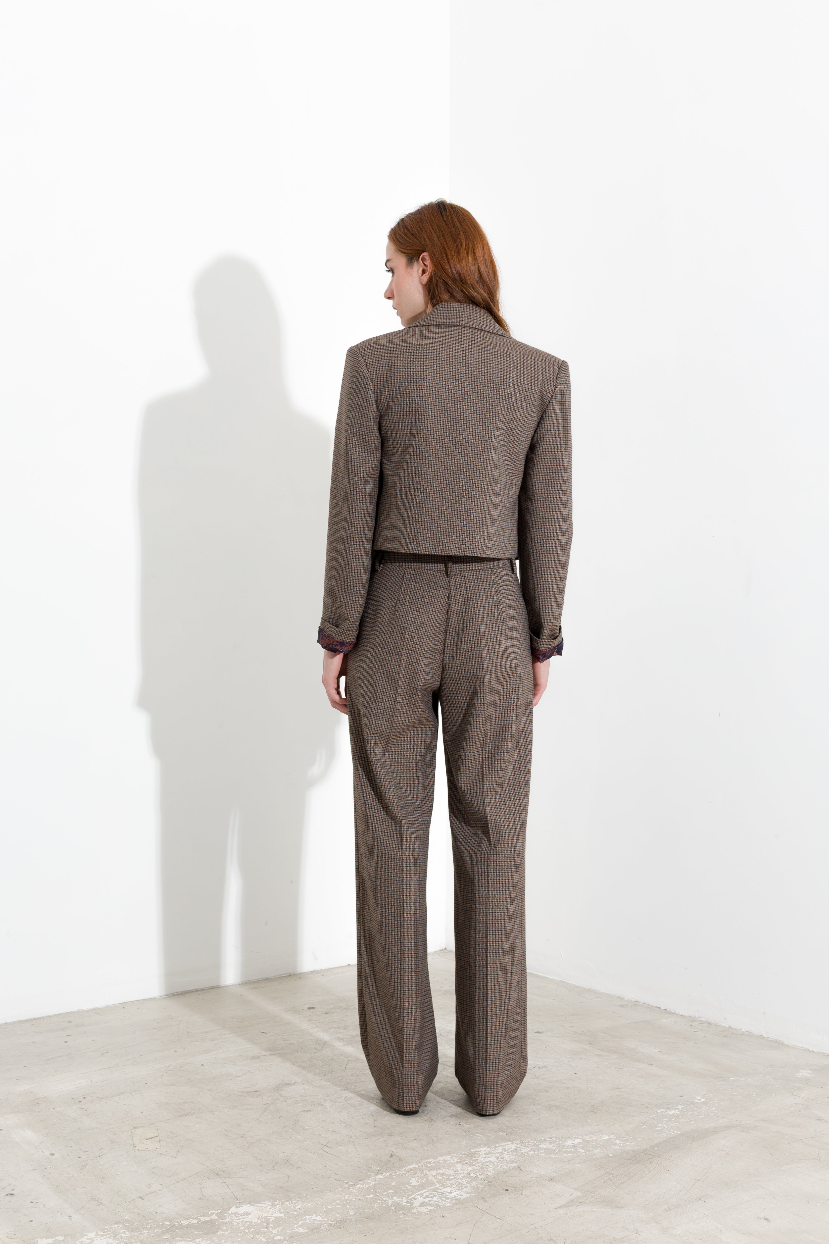 Blazer cropped micro pied-de-poule