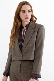 Blazer cropped micro pied-de-poule