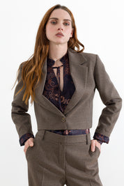 Blazer cropped micro pied-de-poule