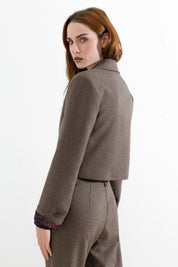 Blazer cropped micro pied-de-poule