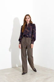 Pantaloni wide-leg a micro pied-de-poule