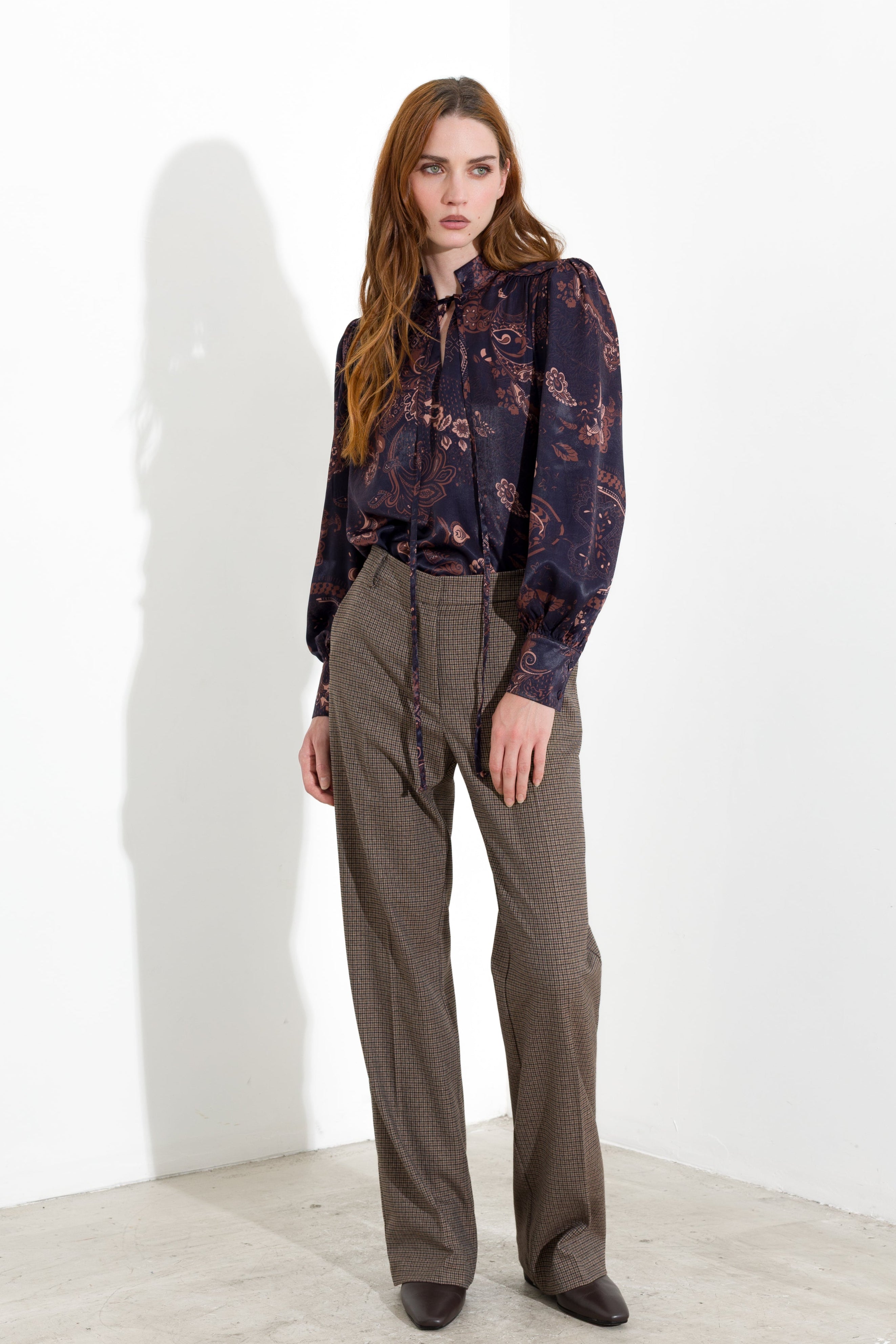 Pantaloni wide-leg a micro pied-de-poule - Pantaloni wide-leg a micro pied-de-poule