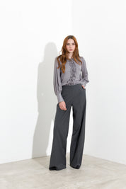 Blusa satinata con rouches