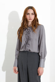 Blusa satinata con rouches