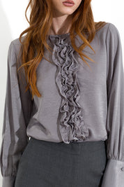 Blusa satinata con rouches