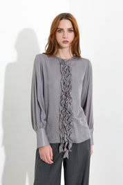 Blusa satinata con rouches
