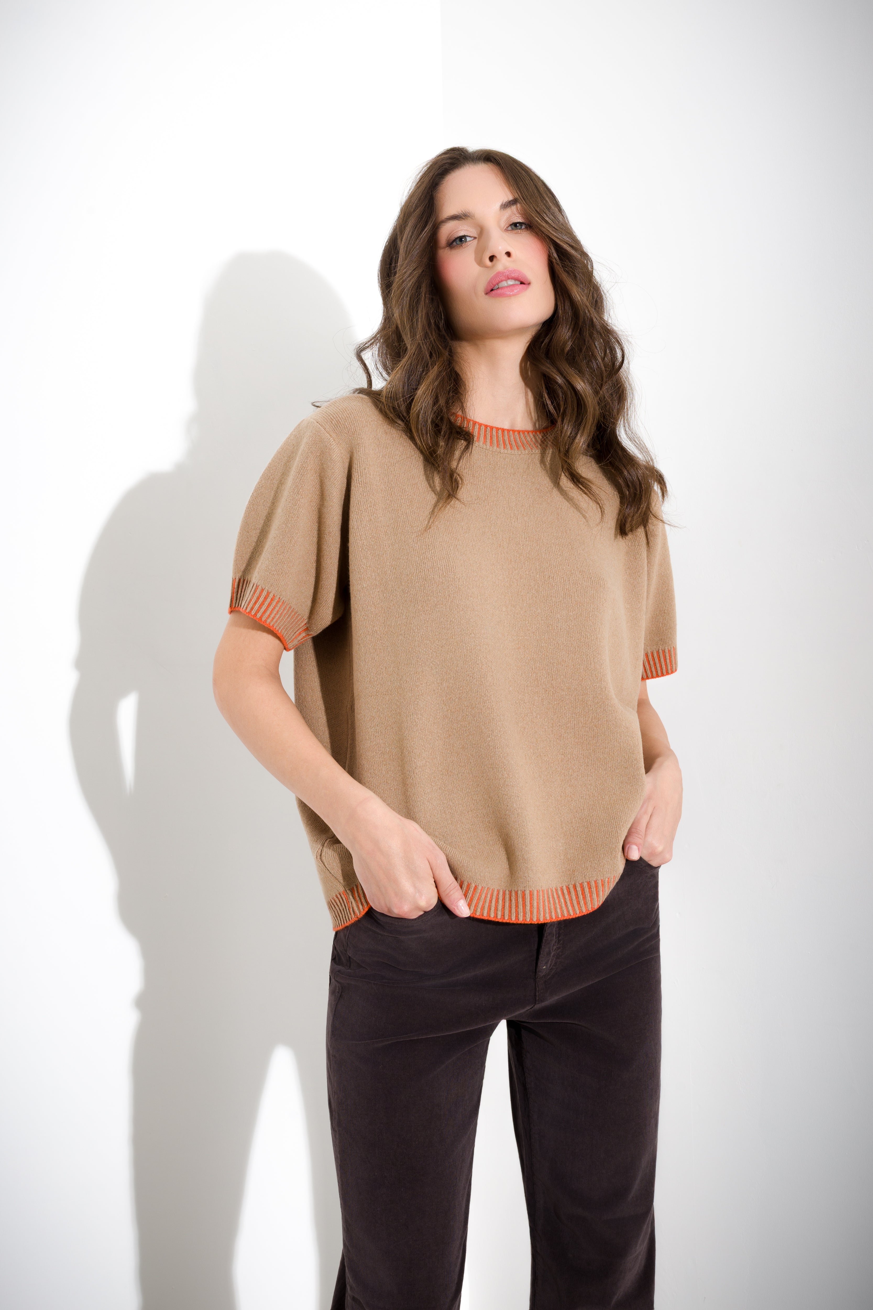Cashmere half-sleeve sweater