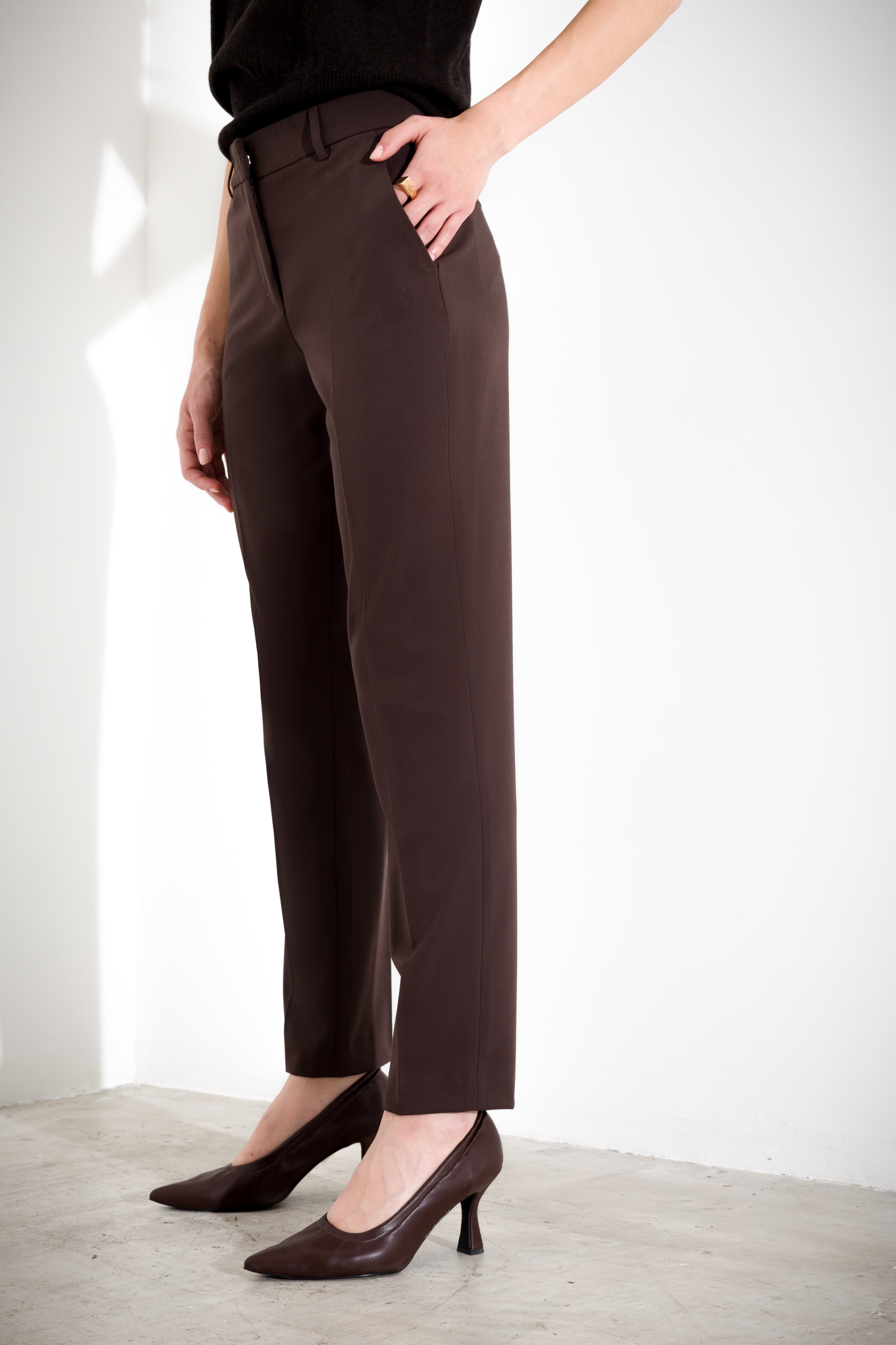 Pantalone dritto in tela lana